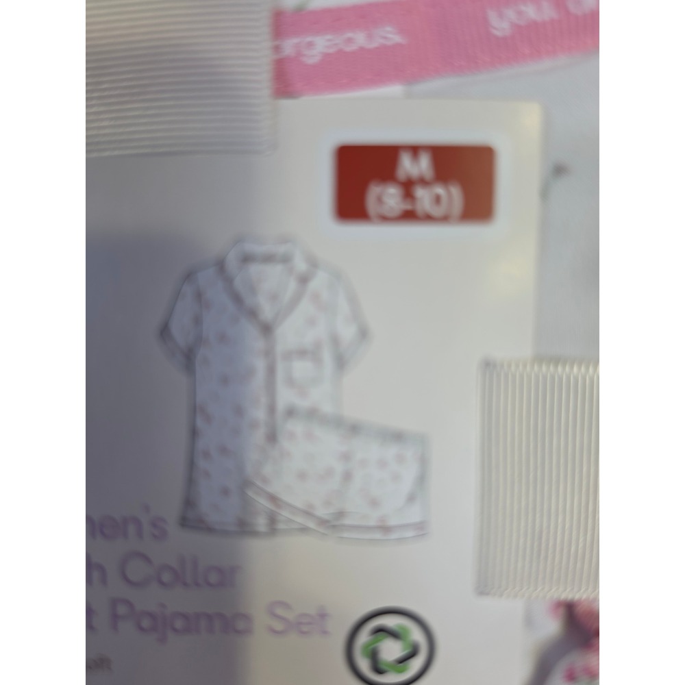 Joyspun Womens Notch Collar Short Pajama Set White Floral Pink M 8-10 2PC NEW - Picture 2 of 6